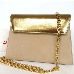 Salvatore Ferragamo Metallic Gold and Beige Clutch